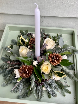 Festive candle arrangement.