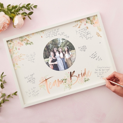 Floral team bride guest book frame.