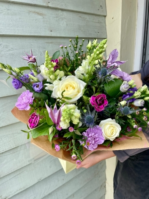 Pink, purple, blue and white florists choice gift box.