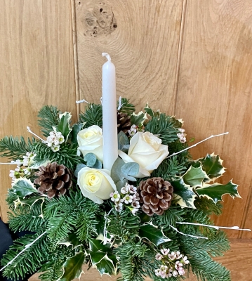 Winter whites festive candle arrangement.