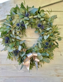 Beautiful all eucalyptus and sea Holly wreath.