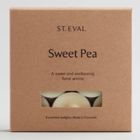 St. Eval hand made in Cornwall, sweet pea scented tea lights.