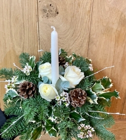 Winter whites festive candle arrangement.